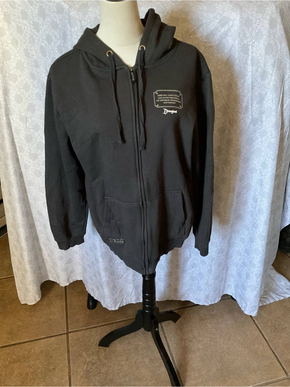 Disney Black Zip-Up Hooded Sweatshirt